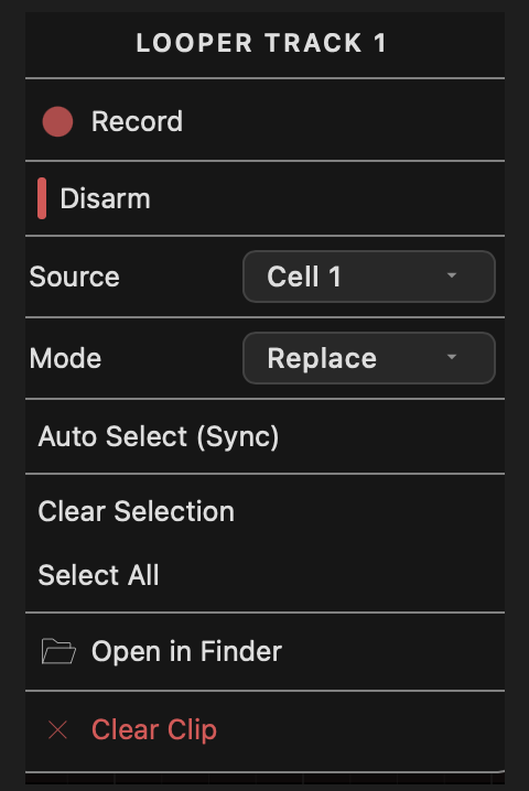 Looper Track Menu